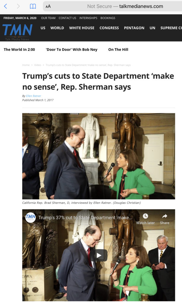 California Rep. Brad Sherman, D, interviewed by Ellen Ratner. (Douglas Christian)
