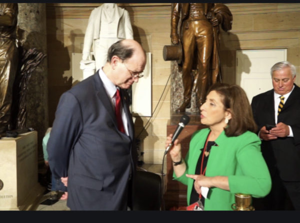 California Rep. Brad Sherman, D, interviewed by Ellen Ratner while Ed Butowsky waits in the background