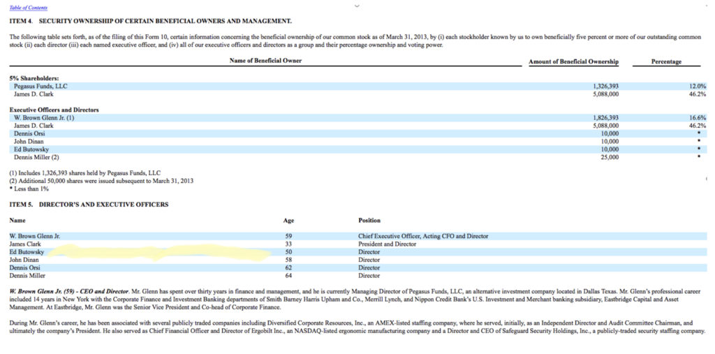 Butowsky never disclosed he was a board member or that he had Beneficial Ownership in the Company.